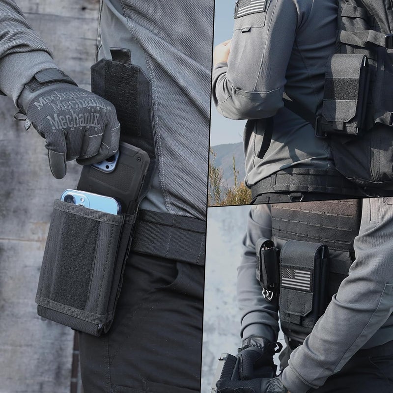 RXW Molle Phone Pouch Tactical Phone Holster Universal Dual Cell Phone Holder Utility EDC Pouch with US Flag Patch - Image 5